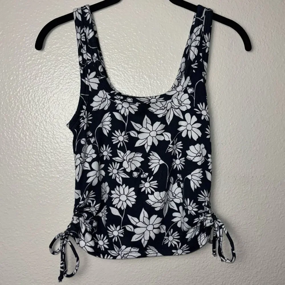 Gilly Hicks Sleep Cami tank women's size medium blue w/ white flowers side ties